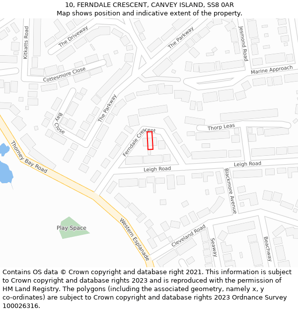 10, FERNDALE CRESCENT, CANVEY ISLAND, SS8 0AR: Location map and indicative extent of plot