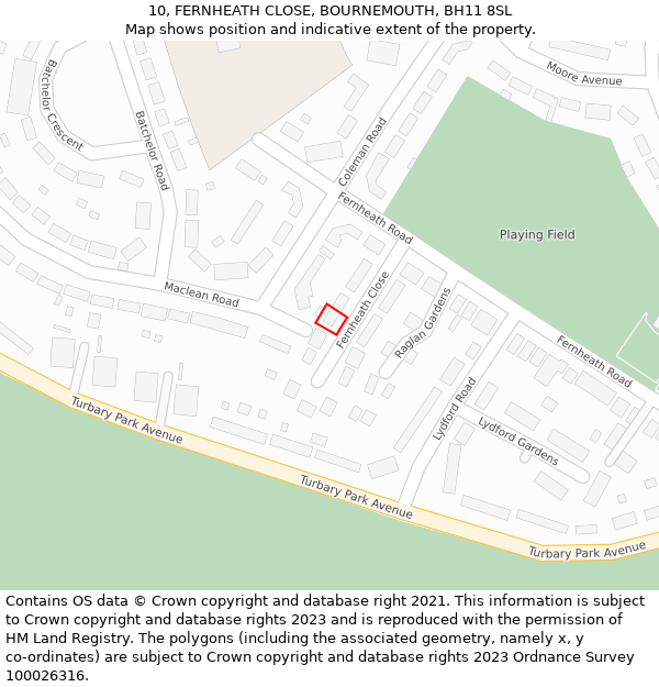 10, FERNHEATH CLOSE, BOURNEMOUTH, BH11 8SL: Location map and indicative extent of plot