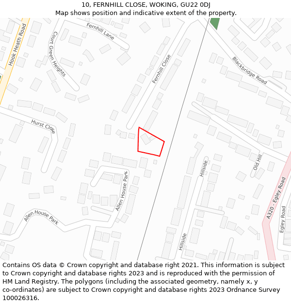 10, FERNHILL CLOSE, WOKING, GU22 0DJ: Location map and indicative extent of plot