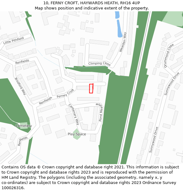 10, FERNY CROFT, HAYWARDS HEATH, RH16 4UP: Location map and indicative extent of plot