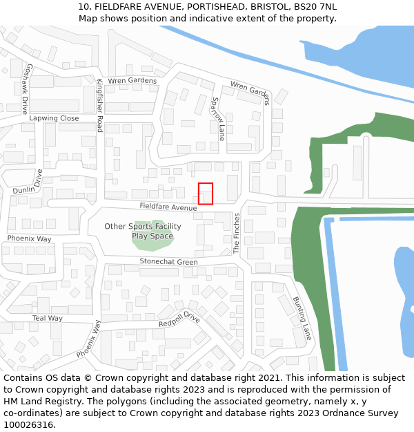 10, FIELDFARE AVENUE, PORTISHEAD, BRISTOL, BS20 7NL: Location map and indicative extent of plot