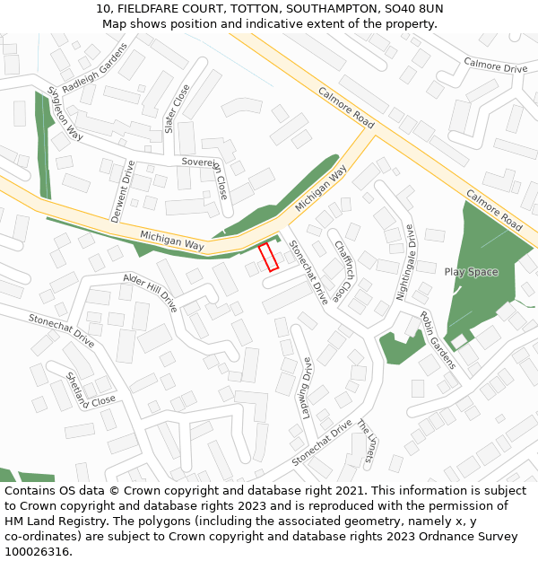 10, FIELDFARE COURT, TOTTON, SOUTHAMPTON, SO40 8UN: Location map and indicative extent of plot