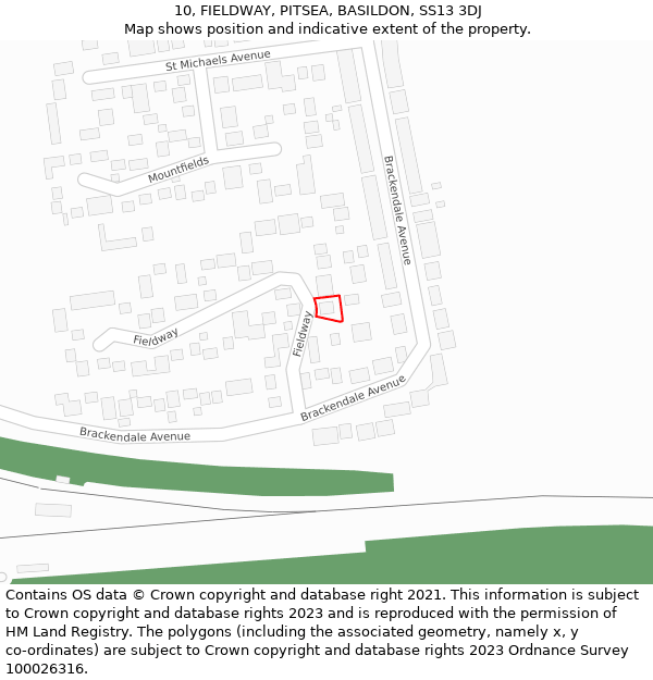10, FIELDWAY, PITSEA, BASILDON, SS13 3DJ: Location map and indicative extent of plot