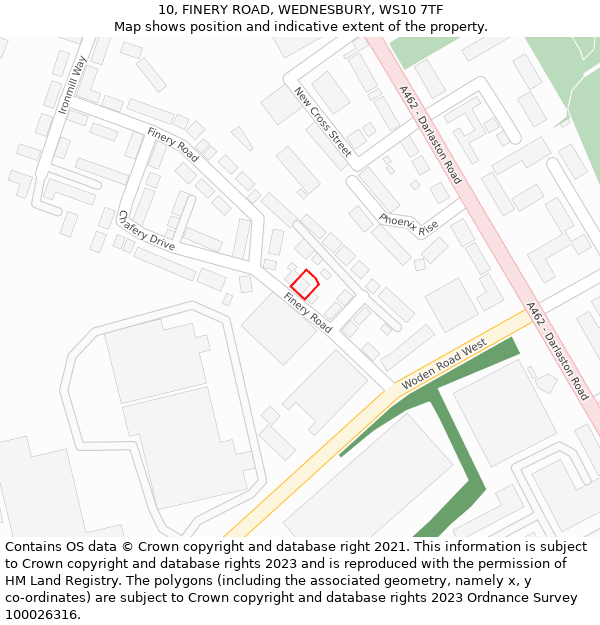 10, FINERY ROAD, WEDNESBURY, WS10 7TF: Location map and indicative extent of plot