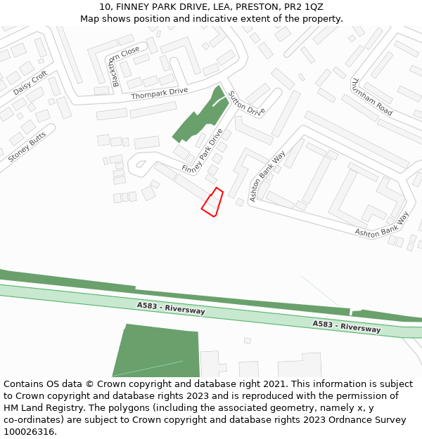 10, FINNEY PARK DRIVE, LEA, PRESTON, PR2 1QZ: Location map and indicative extent of plot