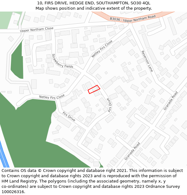 10, FIRS DRIVE, HEDGE END, SOUTHAMPTON, SO30 4QL: Location map and indicative extent of plot