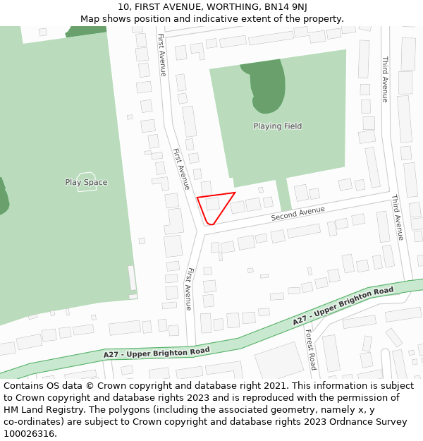 10, FIRST AVENUE, WORTHING, BN14 9NJ: Location map and indicative extent of plot