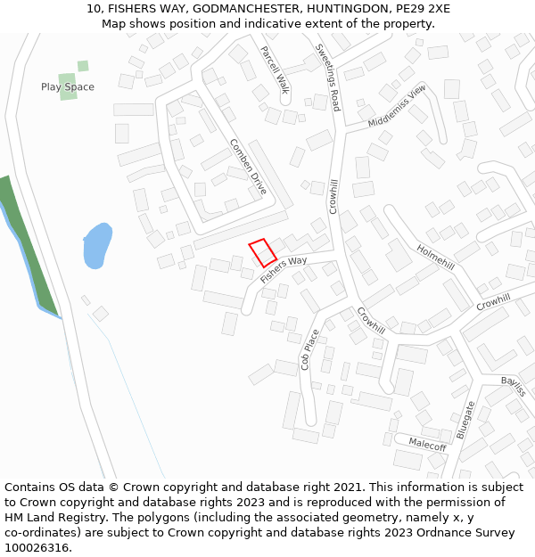 10, FISHERS WAY, GODMANCHESTER, HUNTINGDON, PE29 2XE: Location map and indicative extent of plot