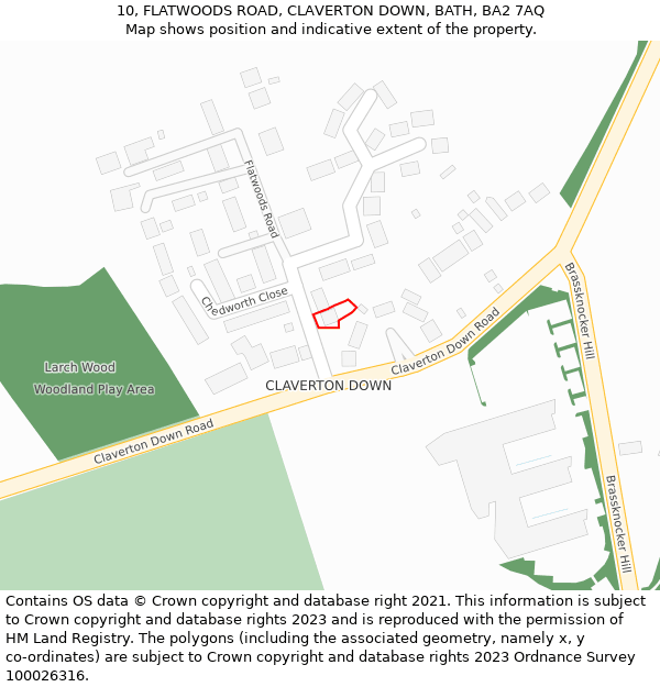 10, FLATWOODS ROAD, CLAVERTON DOWN, BATH, BA2 7AQ: Location map and indicative extent of plot