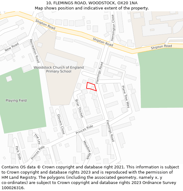 10, FLEMINGS ROAD, WOODSTOCK, OX20 1NA: Location map and indicative extent of plot