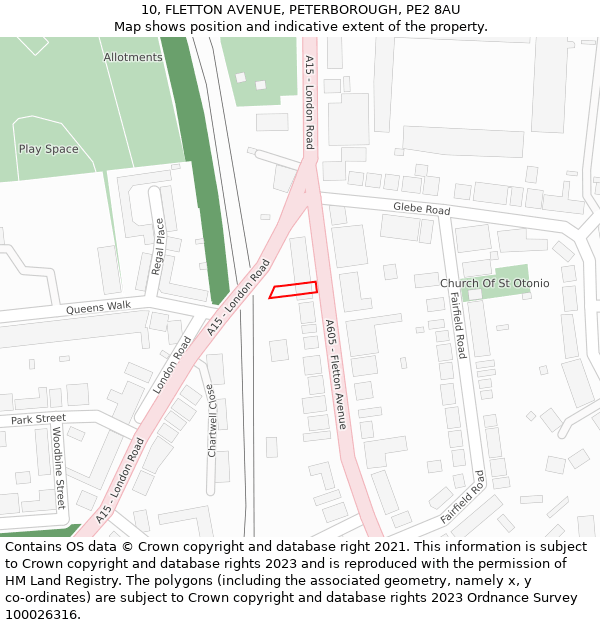 10, FLETTON AVENUE, PETERBOROUGH, PE2 8AU: Location map and indicative extent of plot