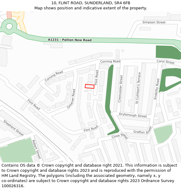 10, FLINT ROAD, SUNDERLAND, SR4 6FB: Location map and indicative extent of plot