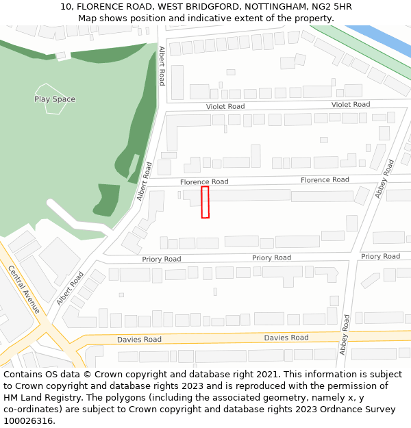 10, FLORENCE ROAD, WEST BRIDGFORD, NOTTINGHAM, NG2 5HR: Location map and indicative extent of plot