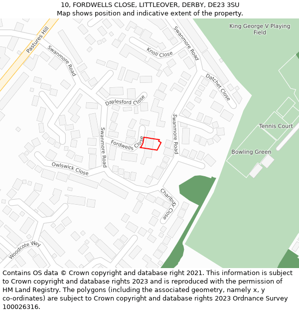 10, FORDWELLS CLOSE, LITTLEOVER, DERBY, DE23 3SU: Location map and indicative extent of plot
