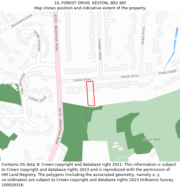 10, FOREST DRIVE, KESTON, BR2 6EF: Location map and indicative extent of plot