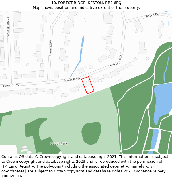 10, FOREST RIDGE, KESTON, BR2 6EQ: Location map and indicative extent of plot