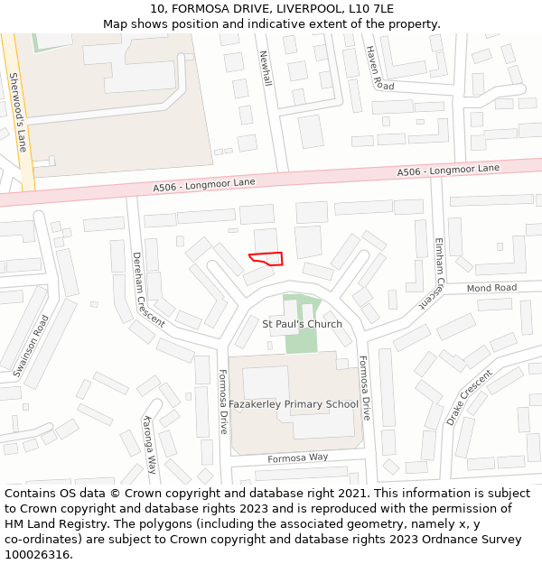 10, FORMOSA DRIVE, LIVERPOOL, L10 7LE: Location map and indicative extent of plot