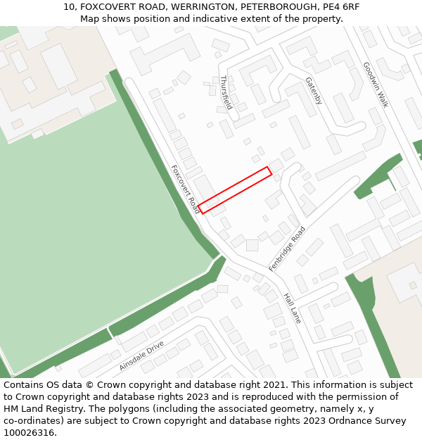 10, FOXCOVERT ROAD, WERRINGTON, PETERBOROUGH, PE4 6RF: Location map and indicative extent of plot