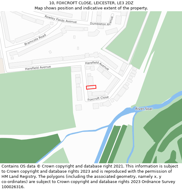 10, FOXCROFT CLOSE, LEICESTER, LE3 2DZ: Location map and indicative extent of plot