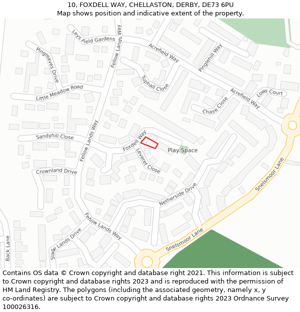 10, FOXDELL WAY, CHELLASTON, DERBY, DE73 6PU: Location map and indicative extent of plot