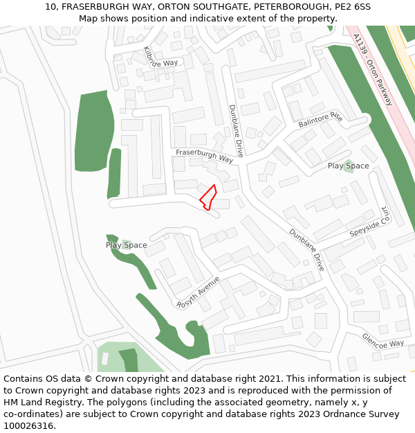 10, FRASERBURGH WAY, ORTON SOUTHGATE, PETERBOROUGH, PE2 6SS: Location map and indicative extent of plot