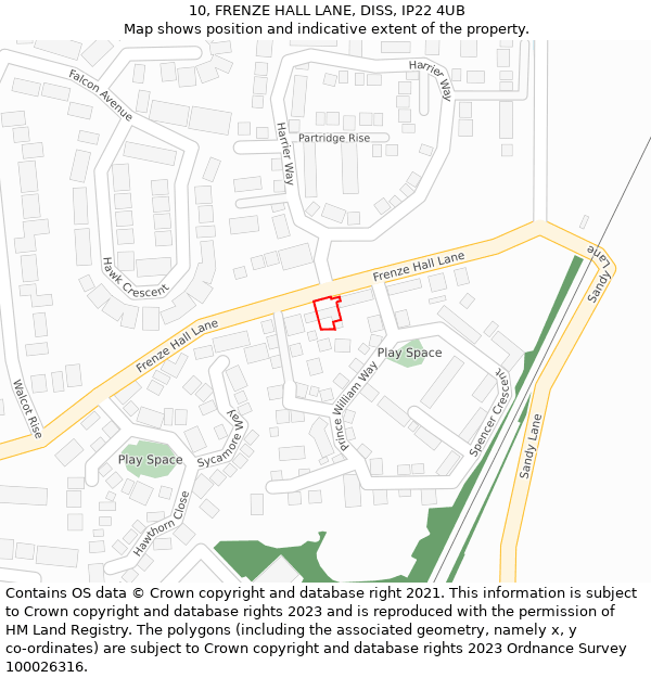 10, FRENZE HALL LANE, DISS, IP22 4UB: Location map and indicative extent of plot