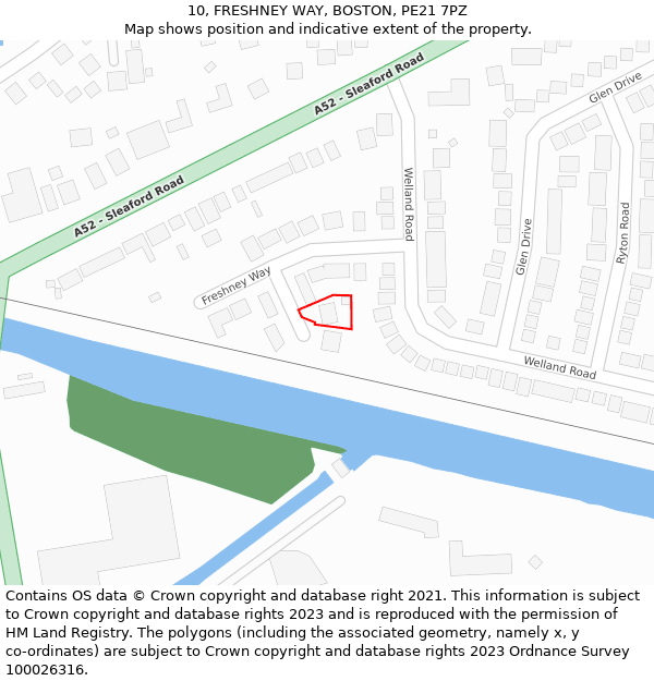 10, FRESHNEY WAY, BOSTON, PE21 7PZ: Location map and indicative extent of plot