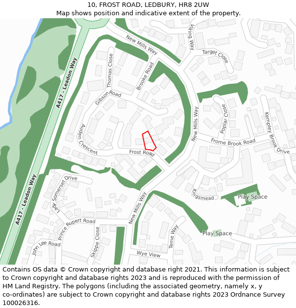 10, FROST ROAD, LEDBURY, HR8 2UW: Location map and indicative extent of plot