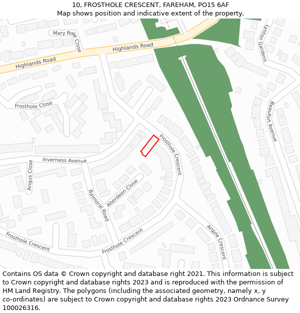 10, FROSTHOLE CRESCENT, FAREHAM, PO15 6AF: Location map and indicative extent of plot