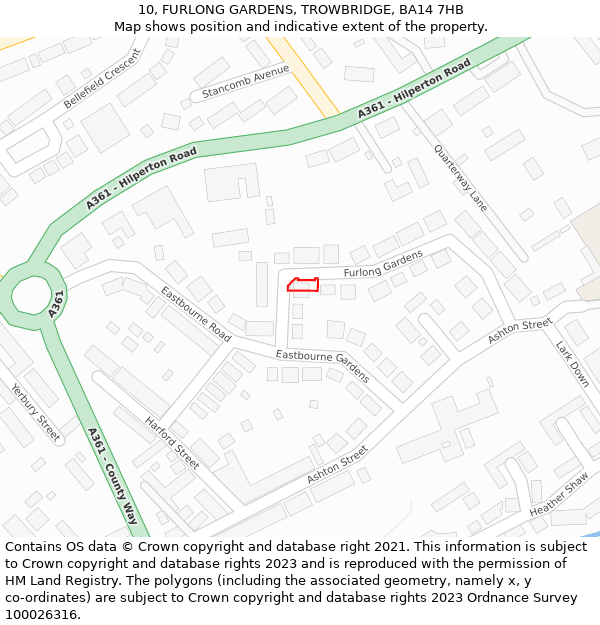 10, FURLONG GARDENS, TROWBRIDGE, BA14 7HB: Location map and indicative extent of plot