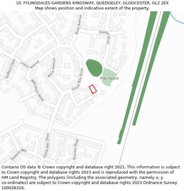 10, FYLINGDALES GARDENS KINGSWAY, QUEDGELEY, GLOUCESTER, GL2 2EX: Location map and indicative extent of plot