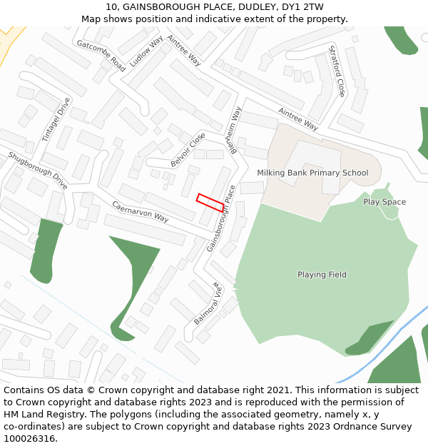 10, GAINSBOROUGH PLACE, DUDLEY, DY1 2TW: Location map and indicative extent of plot