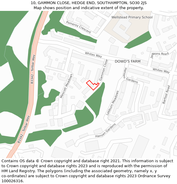 10, GAMMON CLOSE, HEDGE END, SOUTHAMPTON, SO30 2JS: Location map and indicative extent of plot