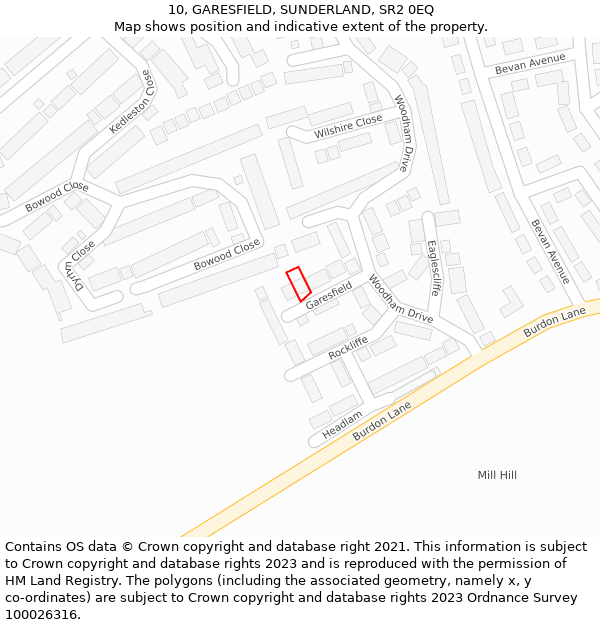 10, GARESFIELD, SUNDERLAND, SR2 0EQ: Location map and indicative extent of plot