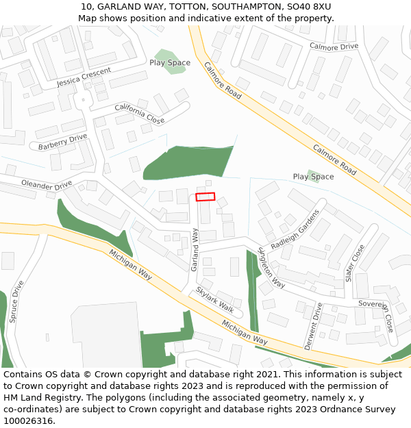 10, GARLAND WAY, TOTTON, SOUTHAMPTON, SO40 8XU: Location map and indicative extent of plot