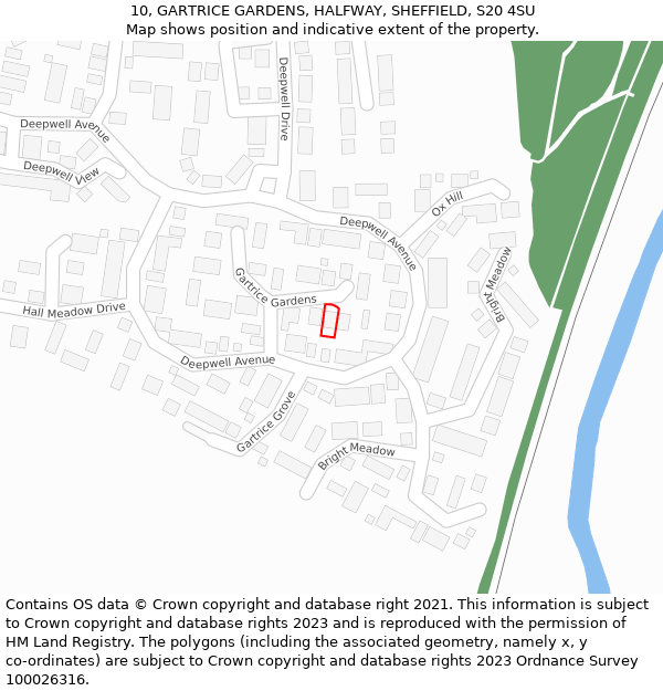 10, GARTRICE GARDENS, HALFWAY, SHEFFIELD, S20 4SU: Location map and indicative extent of plot