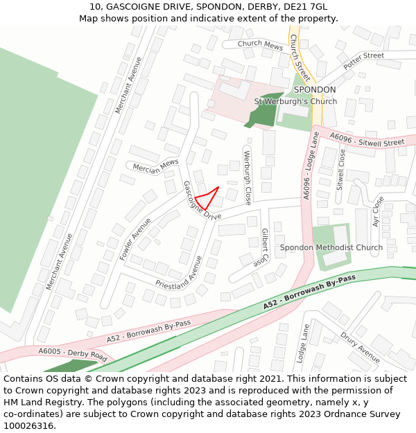 10, GASCOIGNE DRIVE, SPONDON, DERBY, DE21 7GL: Location map and indicative extent of plot