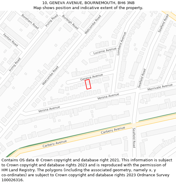 10, GENEVA AVENUE, BOURNEMOUTH, BH6 3NB: Location map and indicative extent of plot