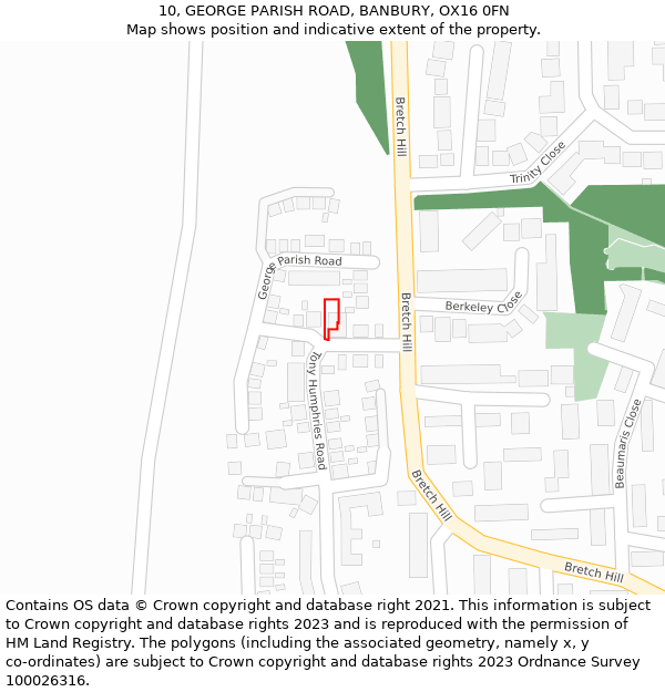 10, GEORGE PARISH ROAD, BANBURY, OX16 0FN: Location map and indicative extent of plot