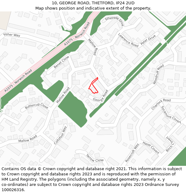 10, GEORGE ROAD, THETFORD, IP24 2UD: Location map and indicative extent of plot