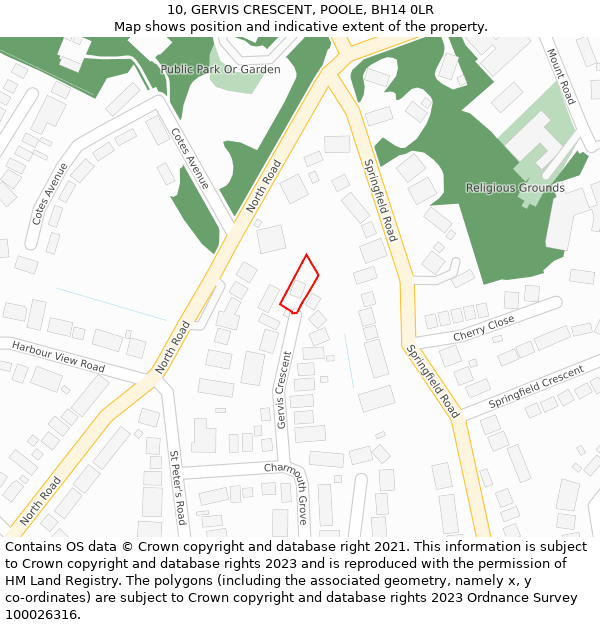 10, GERVIS CRESCENT, POOLE, BH14 0LR: Location map and indicative extent of plot