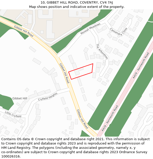 10, GIBBET HILL ROAD, COVENTRY, CV4 7AJ: Location map and indicative extent of plot