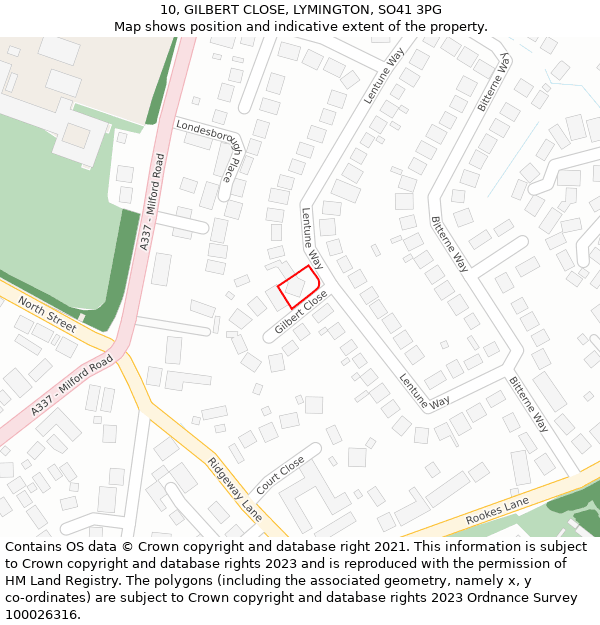 10, GILBERT CLOSE, LYMINGTON, SO41 3PG: Location map and indicative extent of plot