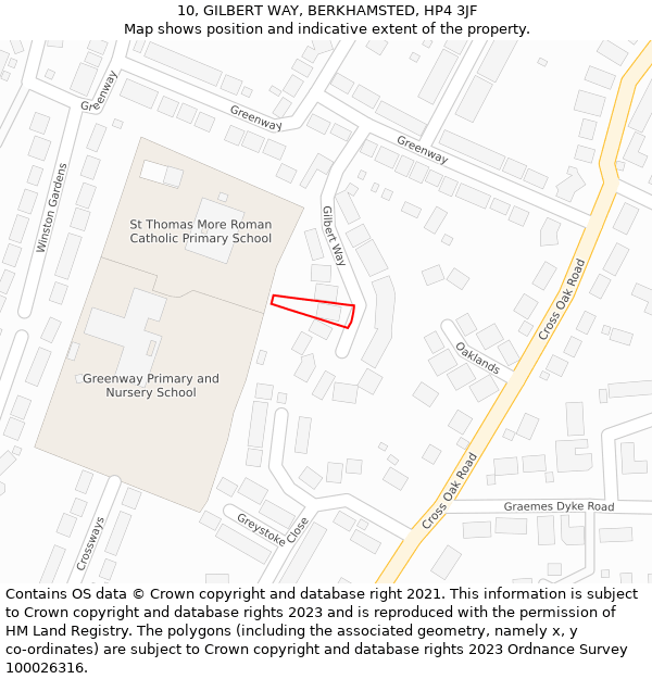 10, GILBERT WAY, BERKHAMSTED, HP4 3JF: Location map and indicative extent of plot