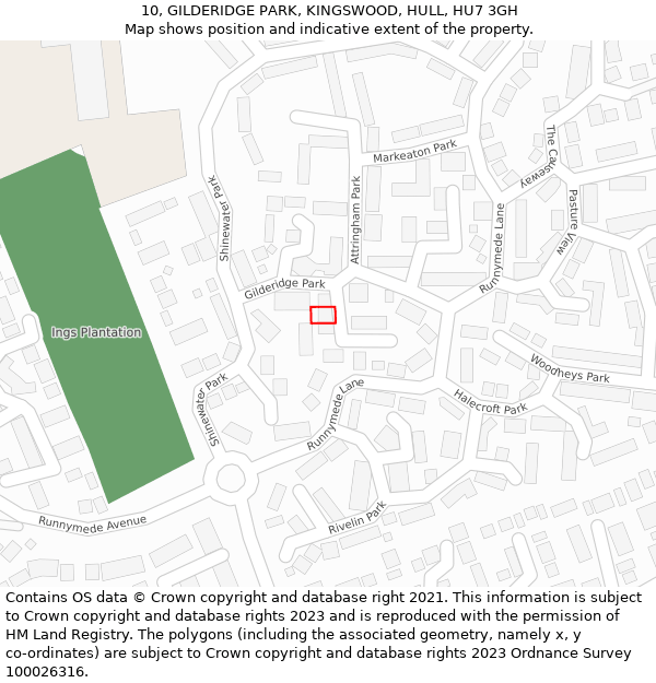 10, GILDERIDGE PARK, KINGSWOOD, HULL, HU7 3GH: Location map and indicative extent of plot