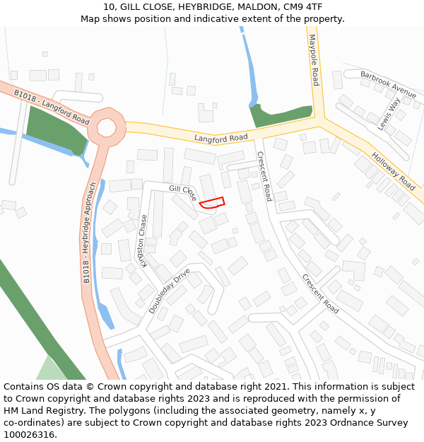 10, GILL CLOSE, HEYBRIDGE, MALDON, CM9 4TF: Location map and indicative extent of plot