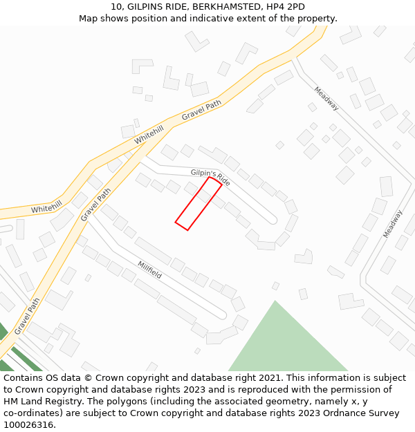 10, GILPINS RIDE, BERKHAMSTED, HP4 2PD: Location map and indicative extent of plot