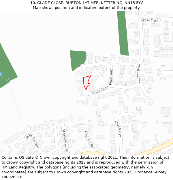 10, GLADE CLOSE, BURTON LATIMER, KETTERING, NN15 5YG: Location map and indicative extent of plot