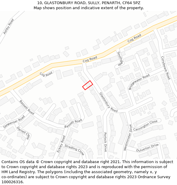 10, GLASTONBURY ROAD, SULLY, PENARTH, CF64 5PZ: Location map and indicative extent of plot