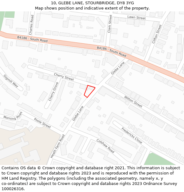 10, GLEBE LANE, STOURBRIDGE, DY8 3YG: Location map and indicative extent of plot